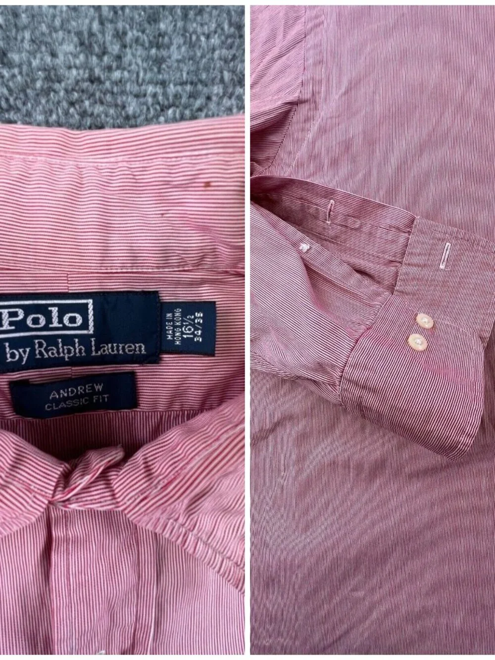 Polo By Ralph Lauren Button Up Men Red Stripe Andrew Classic Fit 16.5 34 35